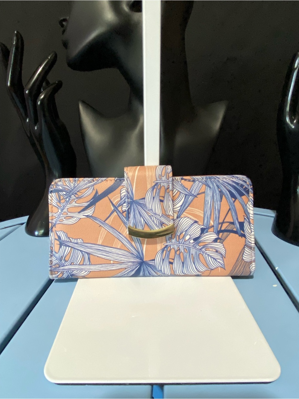 Floral Women’s Orange, Blue & White Gold Tone Hardware Magnetic Wallet